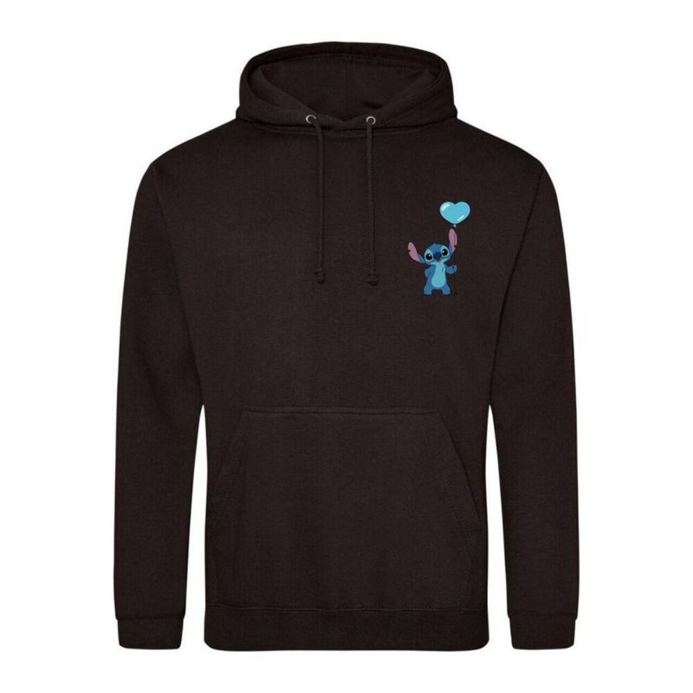 Lilo & Stitch Unisex Adult Balloon Heart Valentine's Day Hoodie / Black